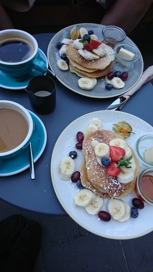 Vegan pancakes with maple sirup at Café Concordia in Bremen