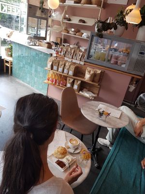 Sweet scone with jam and lemoncream to accompany the coffee :) at De Keuken van KEEK in Utrecht