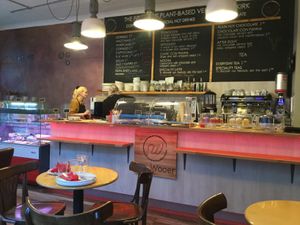 Main part of café, floor level. at The Wooer in Falkirk