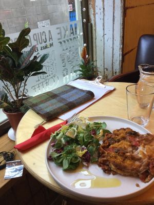 Lasagna and greens.  at The Wooer in Falkirk