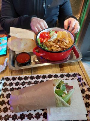 My vegan doner (and my husband's non vegan food) at Efendi Doner in Bucharest
