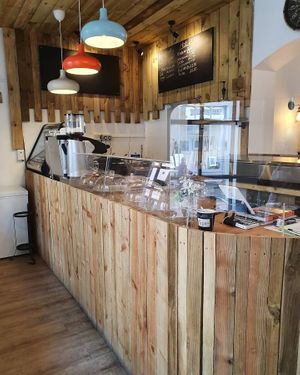 Inside, the cake counter  at Plant Cafe - maybe closed in Ipswich