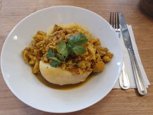 Cauliflower curry on jacket potato 🥔  at Plant Cafe - maybe closed in Ipswich