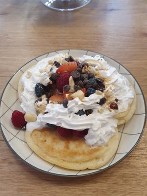 Pancakes with toppings  at Plant Cafe - maybe closed in Ipswich