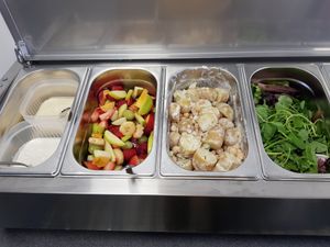 Buffet options! Potato salad, fresh fruit, leaves, yoghurts at Plant Cafe - maybe closed in Ipswich