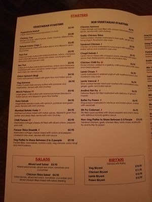 Menu at Swagatam Indian in Bristol
