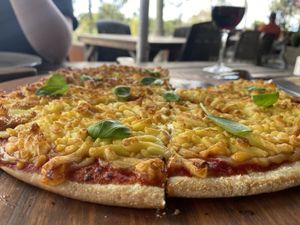 Margherita with vegan cheese  at Rusty Pelican in Auckland