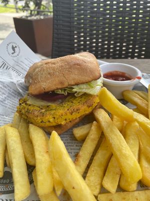 Really disappointing burger. Tasteless and wilted salad. The vegan pizza though was really good.  at Rusty Pelican in Auckland