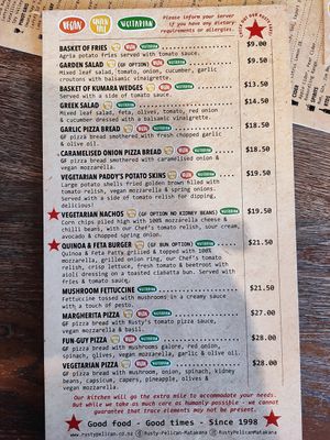 Vegan menu as of 5th September at Rusty Pelican in Auckland