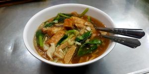 Vegetarian flat rice noodle in savory - 50THB at Jay Oh Vegetarian in Bangkok