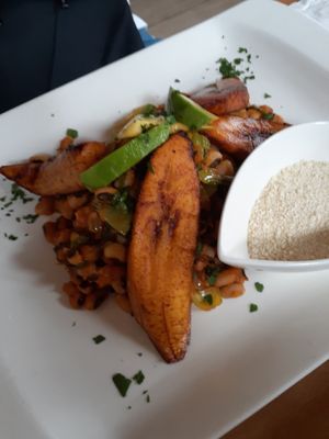 Vegan Red Red plantains at Tatale Vegan Restaurant in Accra