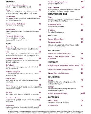 MENU   at Tatale Vegan Restaurant in Accra