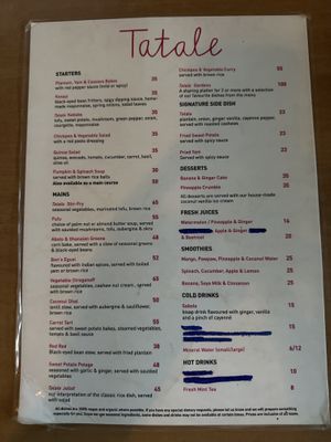 Menu  at Tatale Vegan Restaurant in Accra