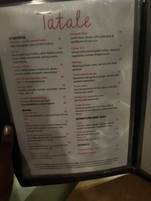 Most recent menu with most recent prices (website is wrong)  at Tatale Vegan Restaurant in Accra