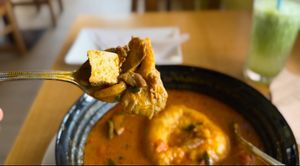 Lots of tofu and oyster mushrooms   at Tatale Vegan Restaurant in Accra