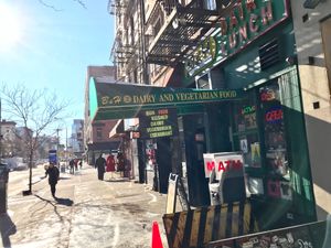 outside at B and H Dairy Vegetarian Restaurant in New York City