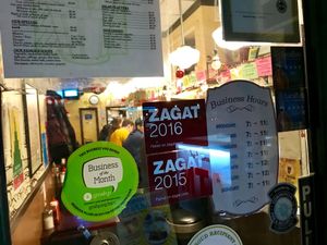 front door at B and H Dairy Vegetarian Restaurant in New York City