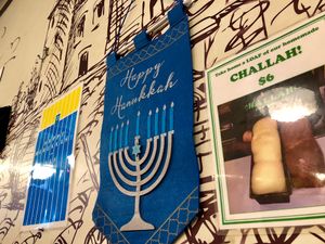 wall decoration at B and H Dairy Vegetarian Restaurant in New York City