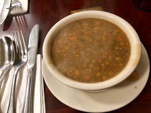 lentil soup at B and H Dairy Vegetarian Restaurant in New York City