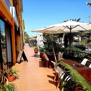Nice chill out terrace at Frutopia Palm Mar in Tenerife