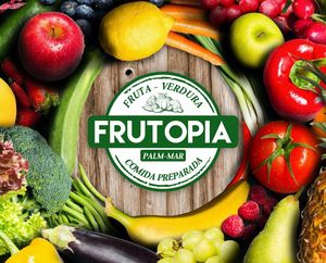 Window sign at Frutopia Palm Mar in Tenerife