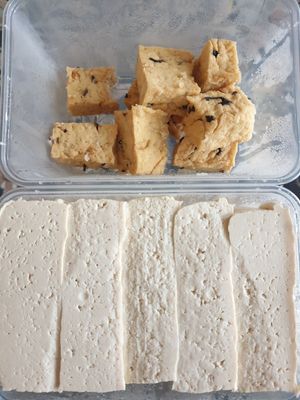 Mushroom and vermicelli fried tofu $10.00, Unfried tofu $7.00 at Soyfoo   in Braybrook