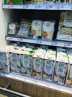 Plant based milks and tofu  at Rossmann & Lala in Tirana
