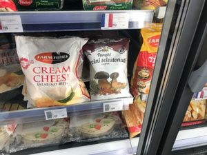 Frozen mushrooms and some frozen vegetarian cream cheese bites at Baronesha in Tirana