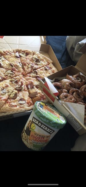 Vegan Sausage Pizza, Cinnamon Rolls and B&J Ice Cream   at Papa John's in Bristol