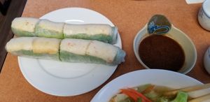 Tofu rice wraps with peanut dipping sauce --delicious! at Osoyoos Pho Vietnamese Cuisine in Osoyoos