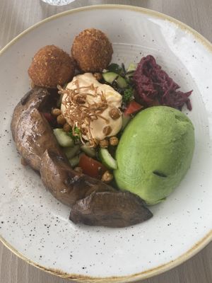 Sweet potato ball vegan bowl. Outstanding!  at Barzura in Coogee