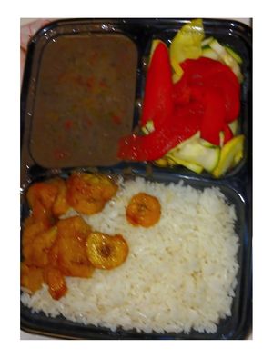 Veggie Bowl: rice, black beans, plantain, steamed veggies at MIA - Estefan Kitchen Express - Gate D in Miami