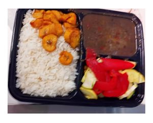 Veggie Bowl: rice, black beans, plantain, steamed veggies at MIA - Estefan Kitchen Express - Gate D in Miami