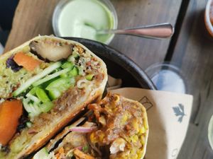 Burritos with vegan sauces at El Patio in Renaca