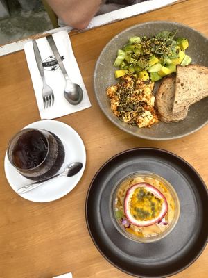 Chiapudding~scrambled tofu~cold brew coffee  at Bubba's - Had Yao in Koh Phangan