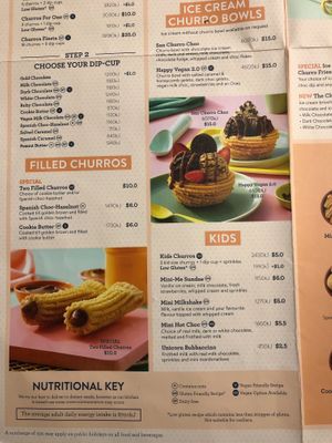 Menu at San Churro in Docklands