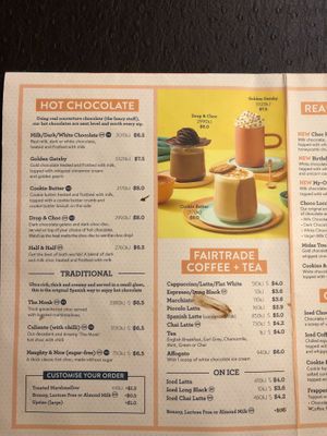 Menu at San Churro in Docklands