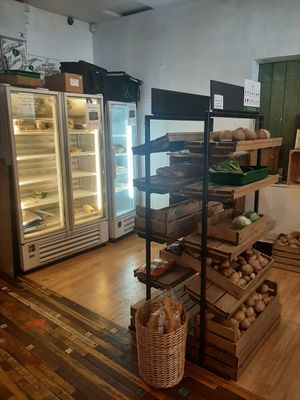 Rescued food shelf at Zero Waste Hub in Edinburgh
