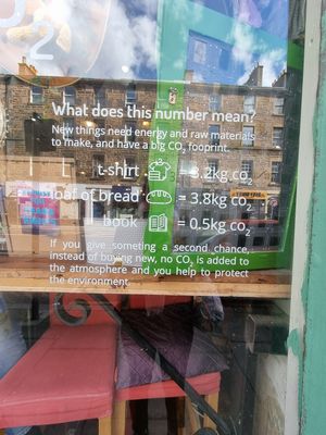 important message on the shop window at Zero Waste Hub in Edinburgh