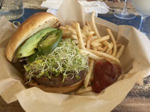 The taro  burger was very good!  at The Cabana Bar & Grill in Koloa