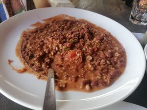 Chilli con carne de soya at Barca de Oro in Las Penitas