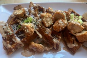 "Chicken” and waffles  at Lifestyle Cafe in Columbus