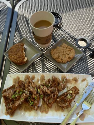Pumpkin spice, and peanut butter cookies! Mushroom chicken and waffles. So good! at Lifestyle Cafe in Columbus