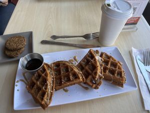 waffles and side sausage  at Lifestyle Cafe in Columbus