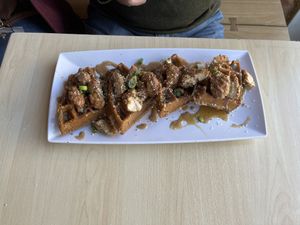 chicken and waffles (with extra chicken)  at Lifestyle Cafe in Columbus