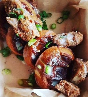 Mini waffles and chickn at Lifestyle Cafe in Columbus