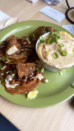 Chicken n waffle, shrimp n Gritz, Biscuit n gravy at Lifestyle Cafe in Columbus