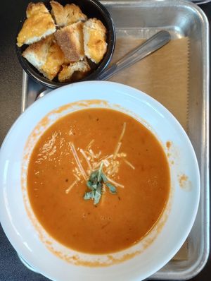 Tomato soup and grilled cheese croutons at 4th & State in Columbus