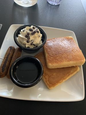 Chocolate chip pancakes with seitan sausage   at 4th & State in Columbus