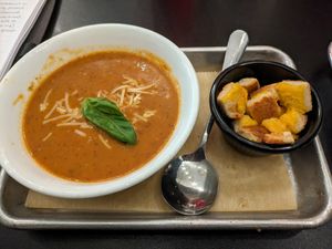 Tomato soup with grilled cheese croutons at 4th & State in Columbus